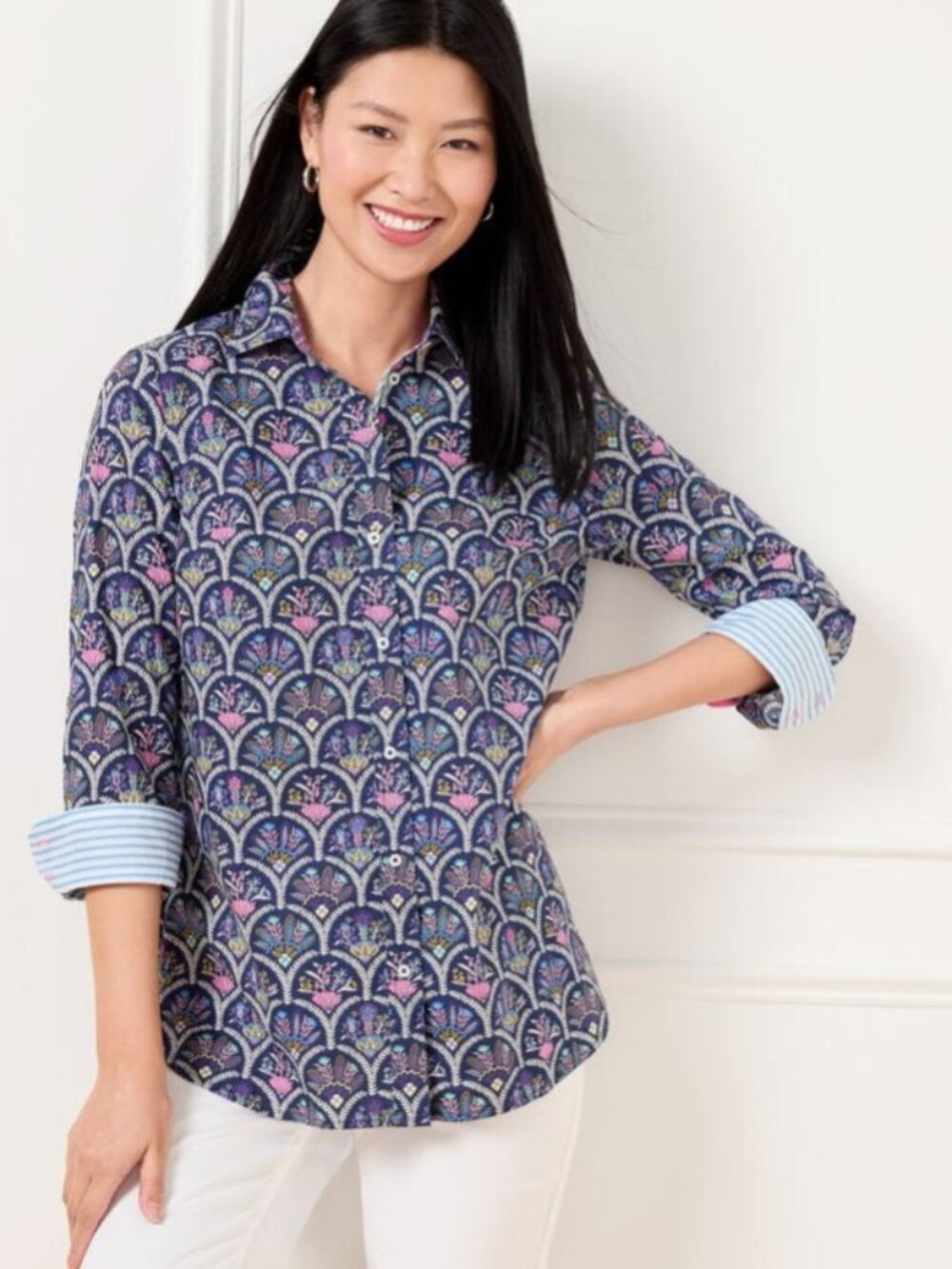 Talbots Long Sleeve COTTON shirt - Purple Floral - LP - NWOT